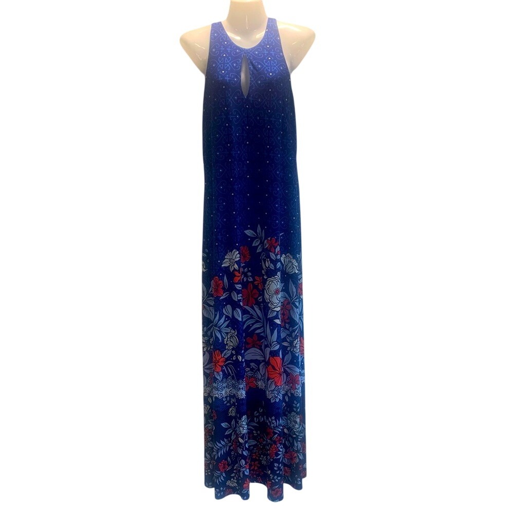 Tommy Bahama Woman SP Bloomcore Blue Floral Halter Maxi Tropical Travel Sundress